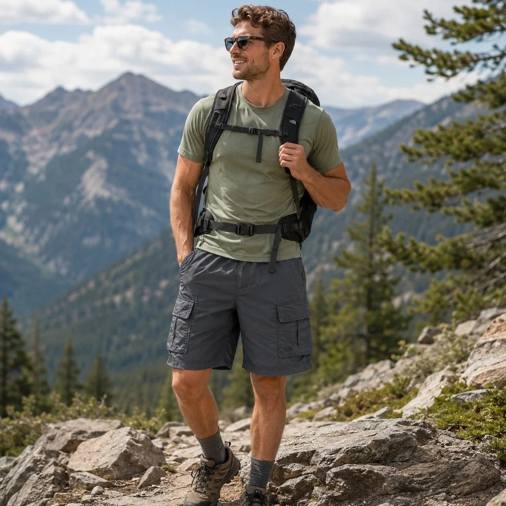 The North‎ Face Mens Cargo Shorts Size L Gray Nylon Hiking Utility Outdoor Trail
